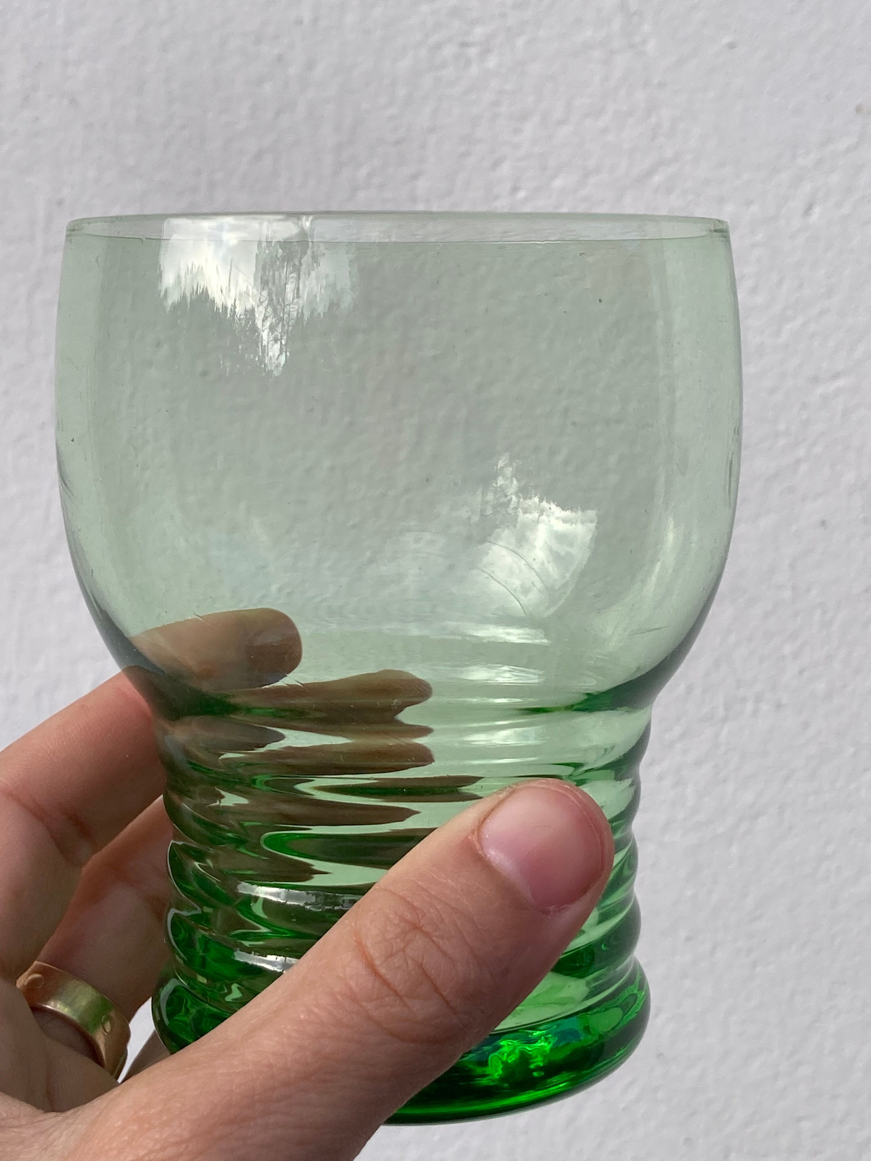 5 vintage green blown glass water glasses