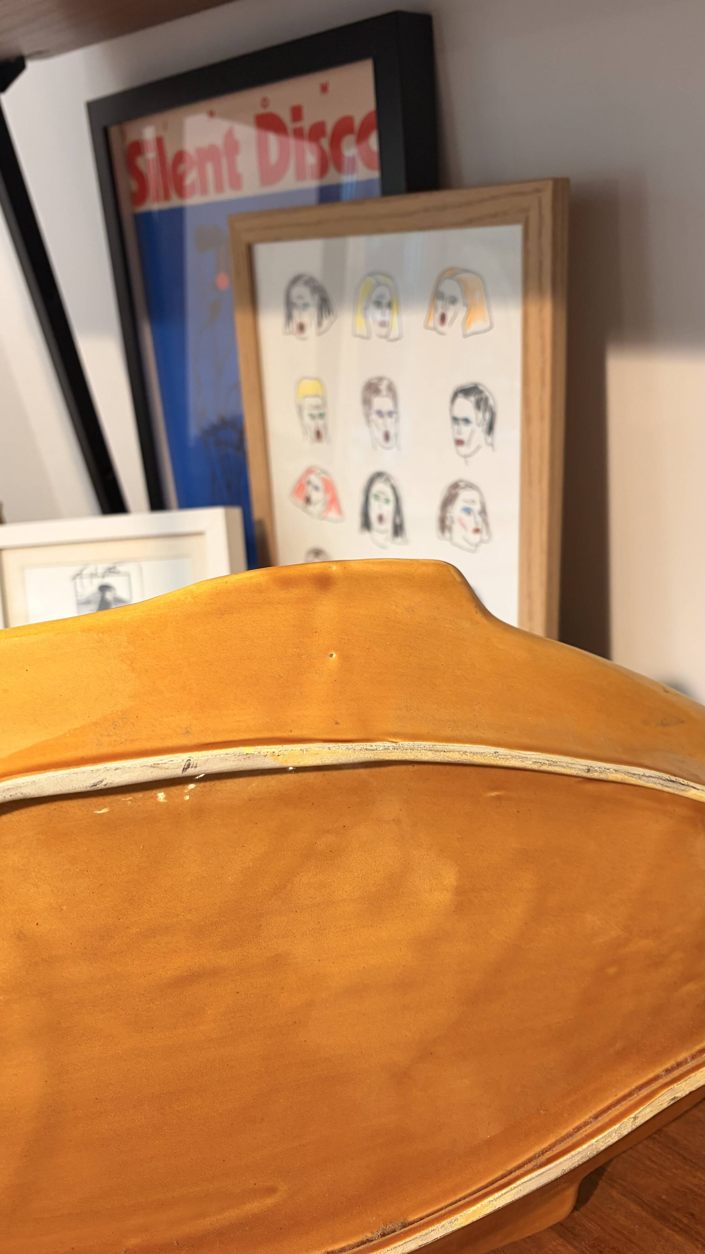 Large vintage fish platter in Vallauris earthenware, 1960s/70s, orange.