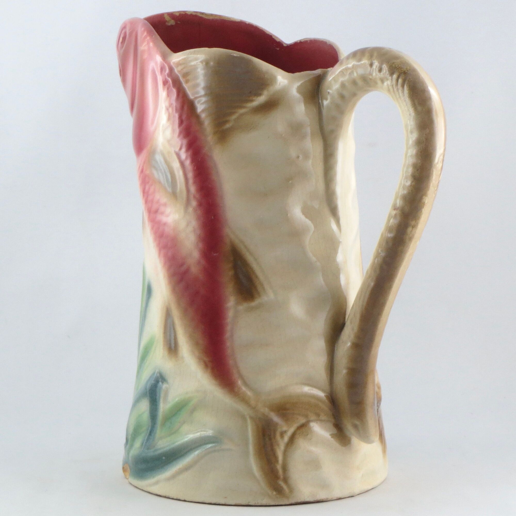 Former pichet barbotine clairefontaine "the poissons" majolica jug fish 19th