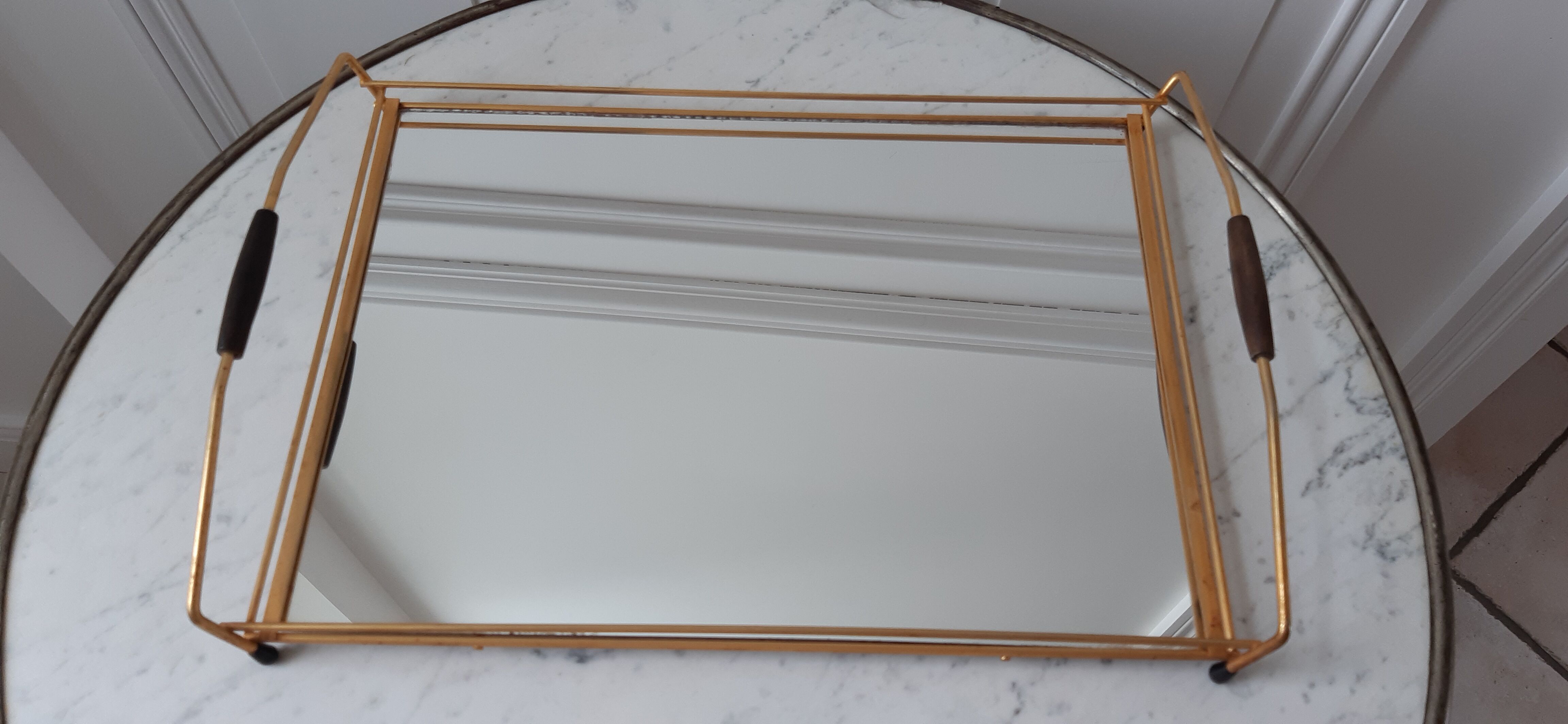 Mirror top in gilded steel 50s