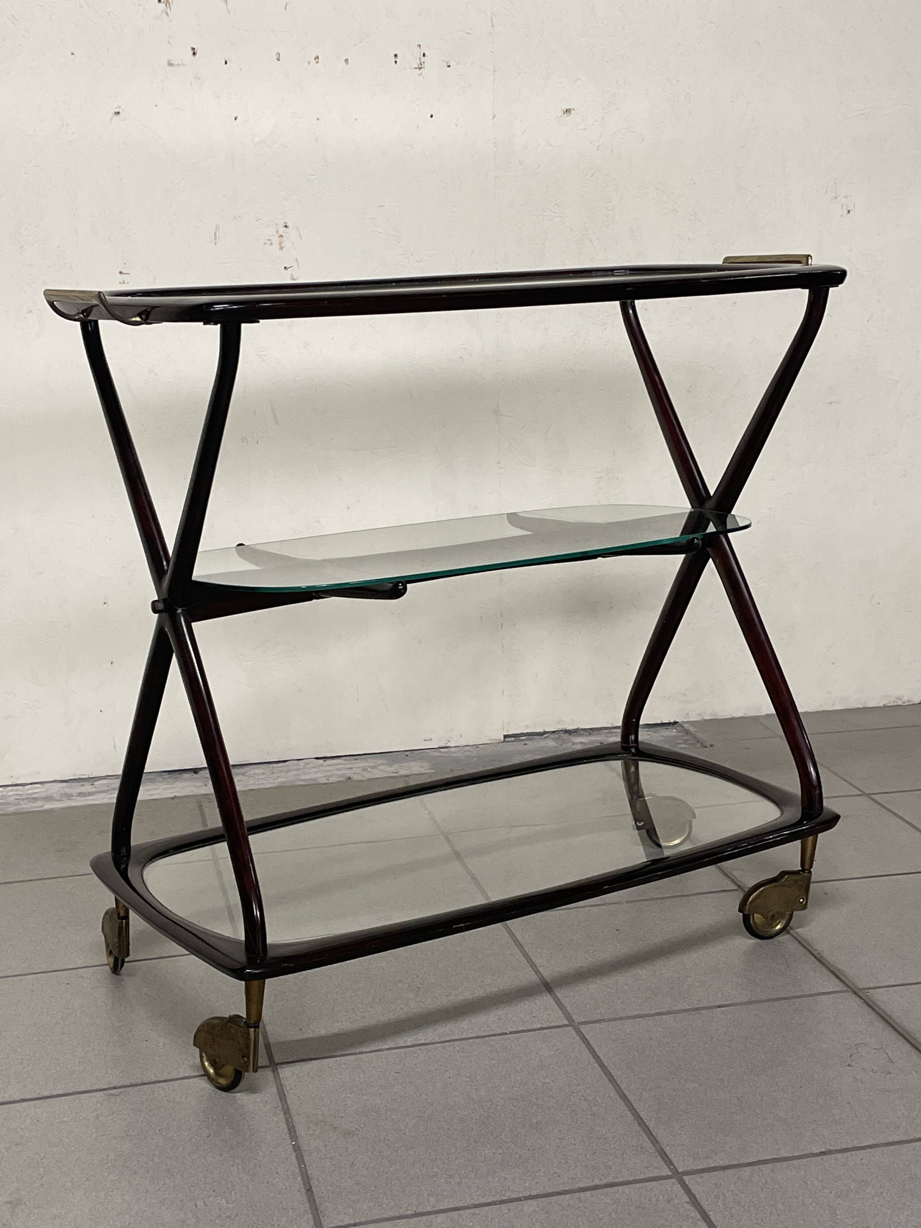 Cesare Lacca 1950 Italian Bar Cart with Brass Wheels