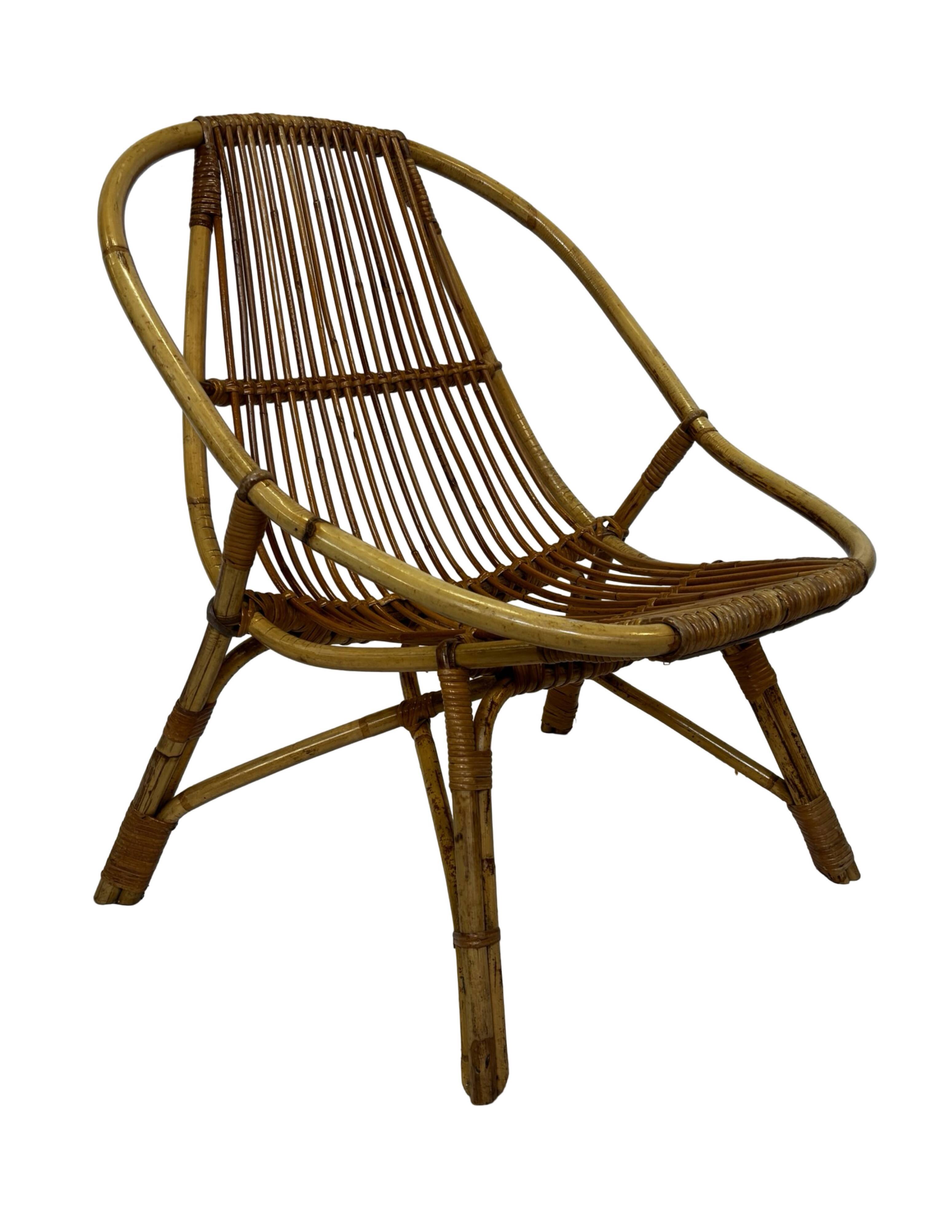 Ensemble vintage de 4 fauteuils club en rotin Rohe Noordwolde 1960