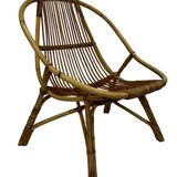 Ensemble vintage de 4 fauteuils club en rotin Rohe Noordwolde 1960