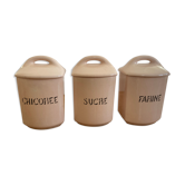 3 antique spice pots in pale pink earthenware from saint amandinoise