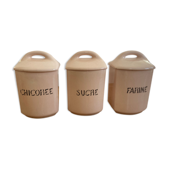 3 pots a epices ancien en faïence rose pale de saint amandinoise