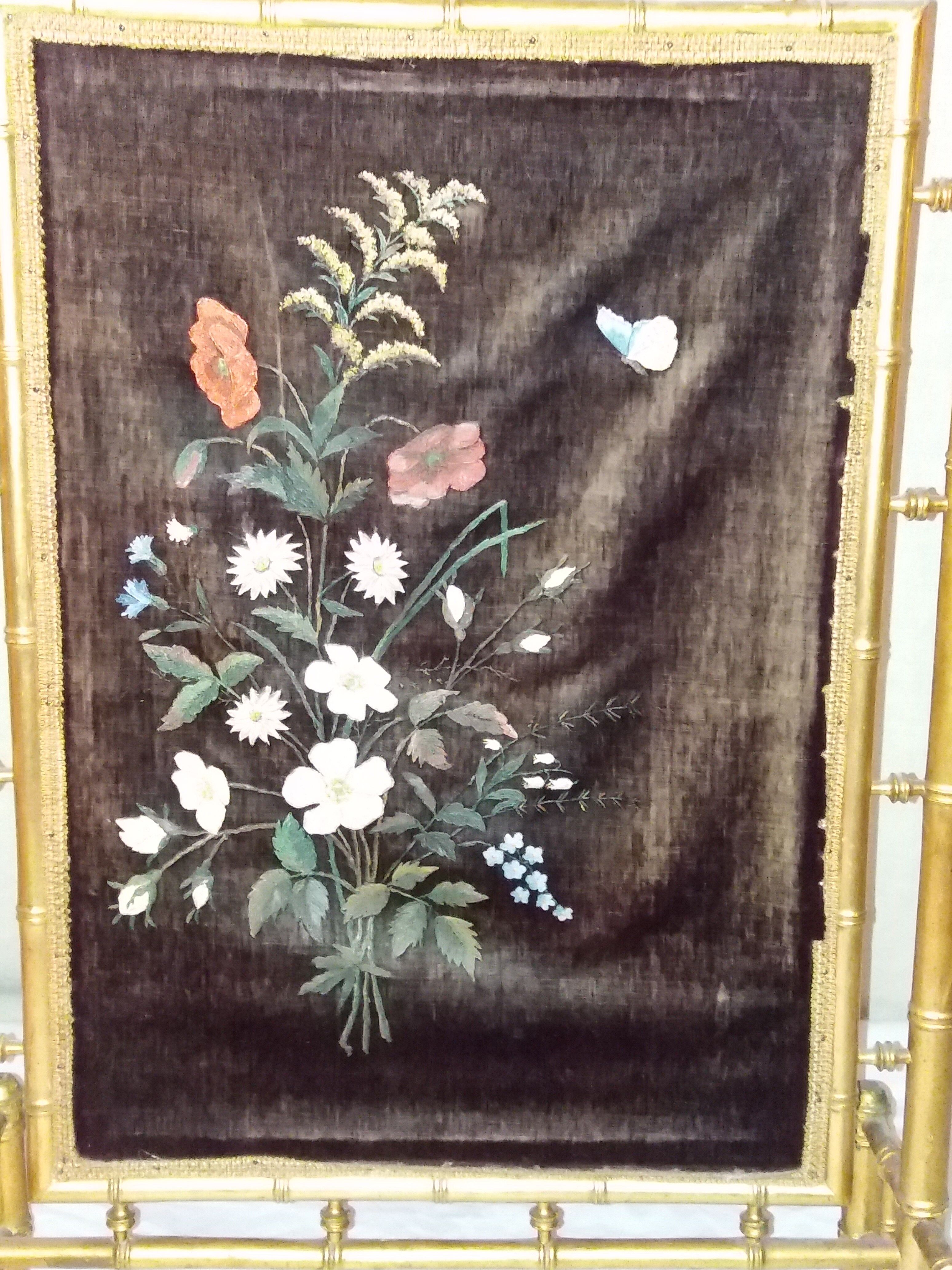 Ancient gold bamboo firescreen "Napoleon III"