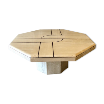 Octagonal travertine coffee table from the 80s