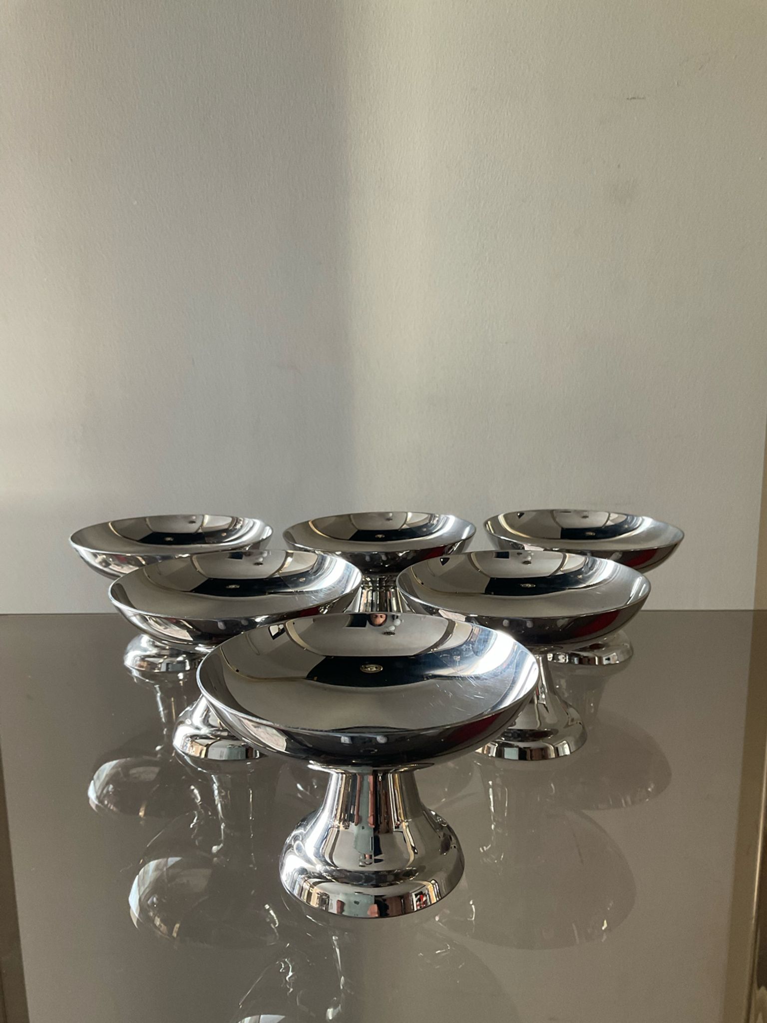 Series of 6 vintage stainless steel ice cream cups