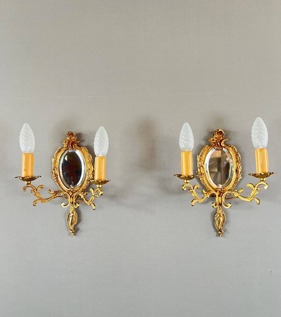 Pair of Louis XV Style Mirror Wall Sconces, 20th Century