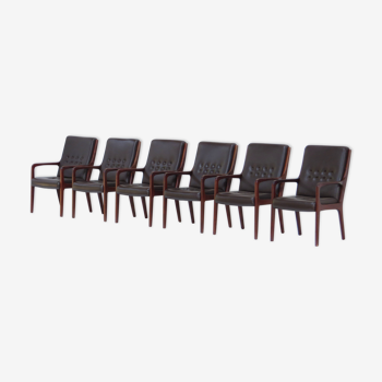 Ensemble de 6 chaises de conférence vintage en cuir brun foncé du milieu du siècle conçues par Eugen Schmidt