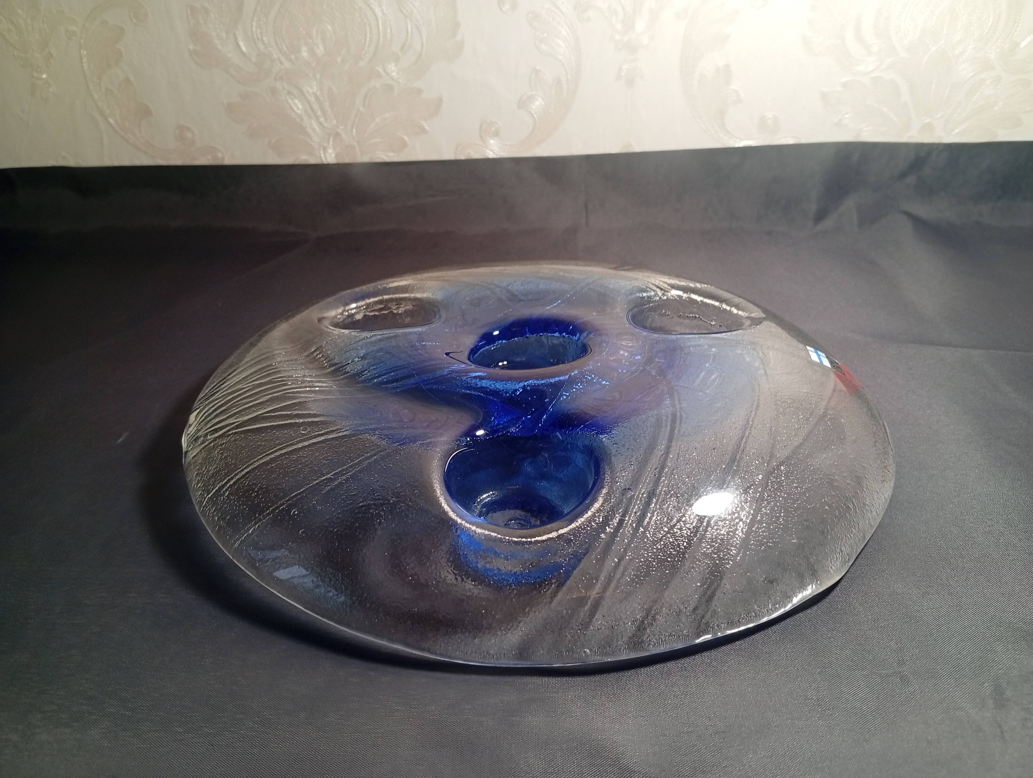 Rare Vintage Finnish Art Glass Tealight Candle Holder – Handmade Finland, 1