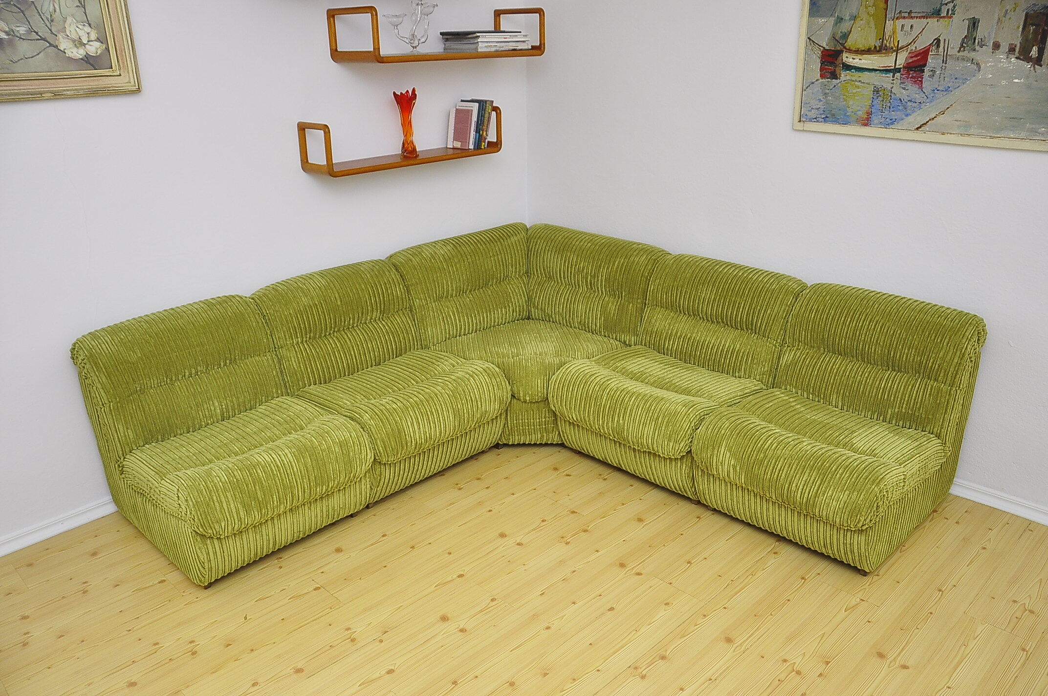 Mid-century corduroy modular sofa, 70s