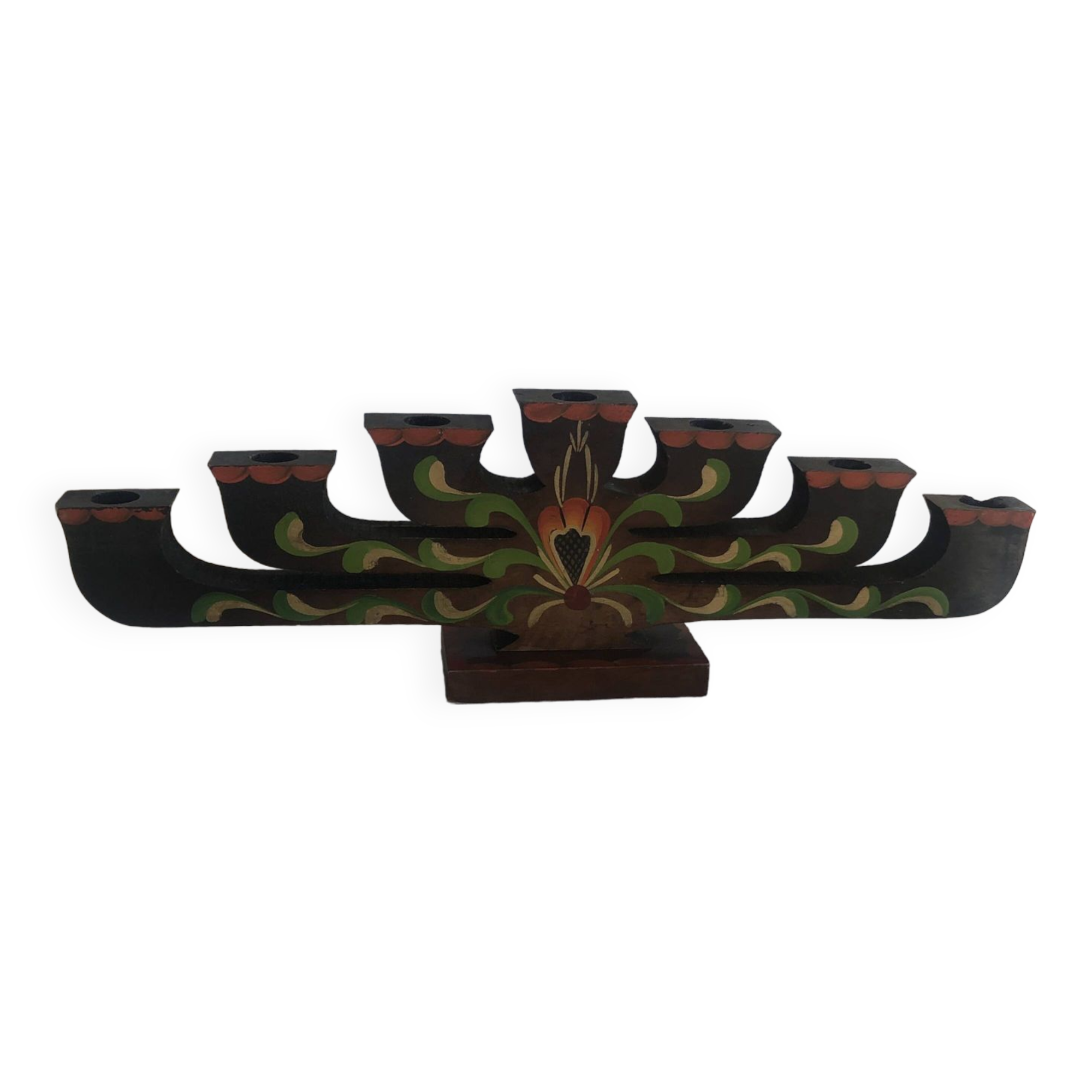 Scandinavian handcrafted painted wooden candlestick