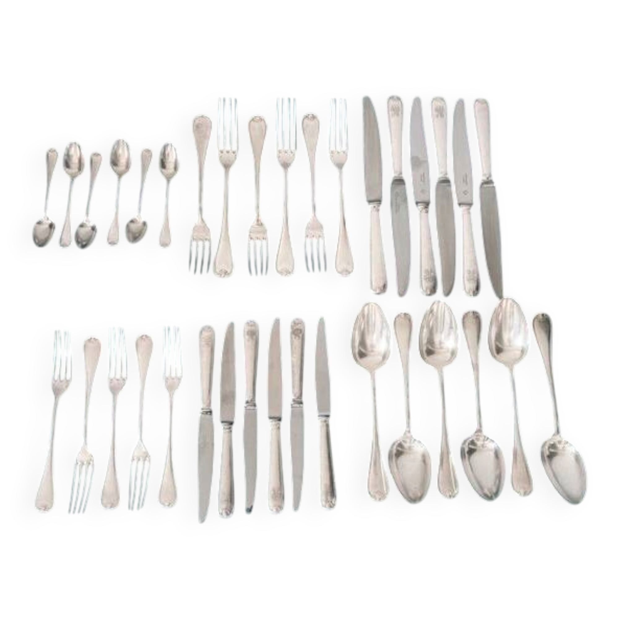 Antique Christofle Marot Bérain cutlery set – Silver-plated metal – 35 pieces for 6 people