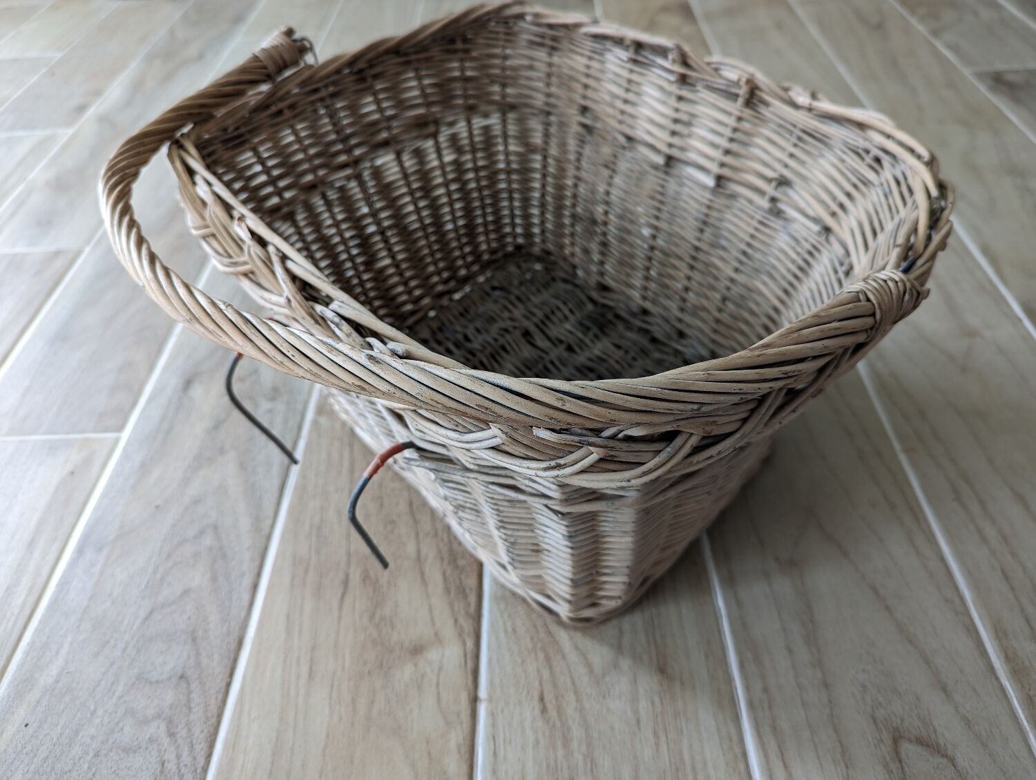 Antique wicker bike basket