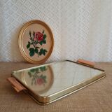 Plateau en laiton avec miroir vintage