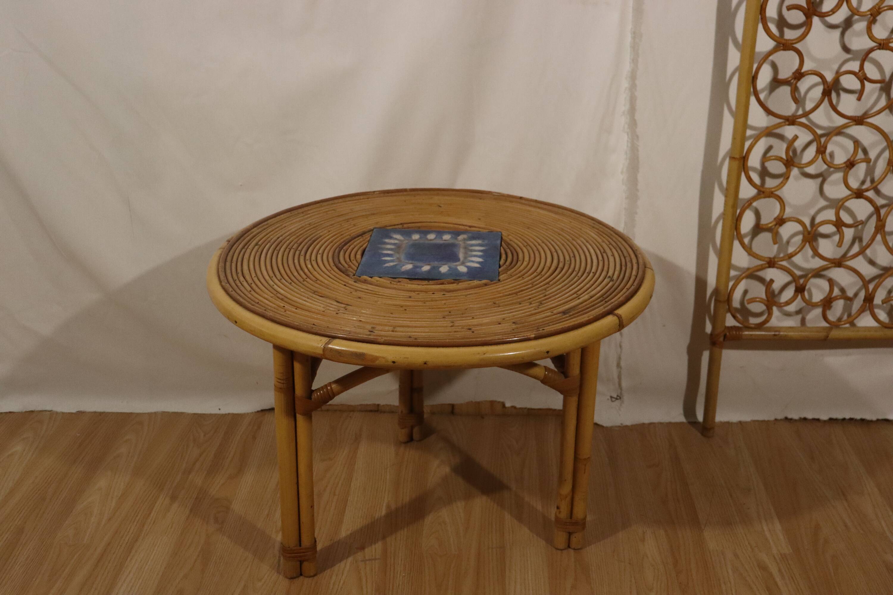 Rattan coffee table attributed Audoux Minnet