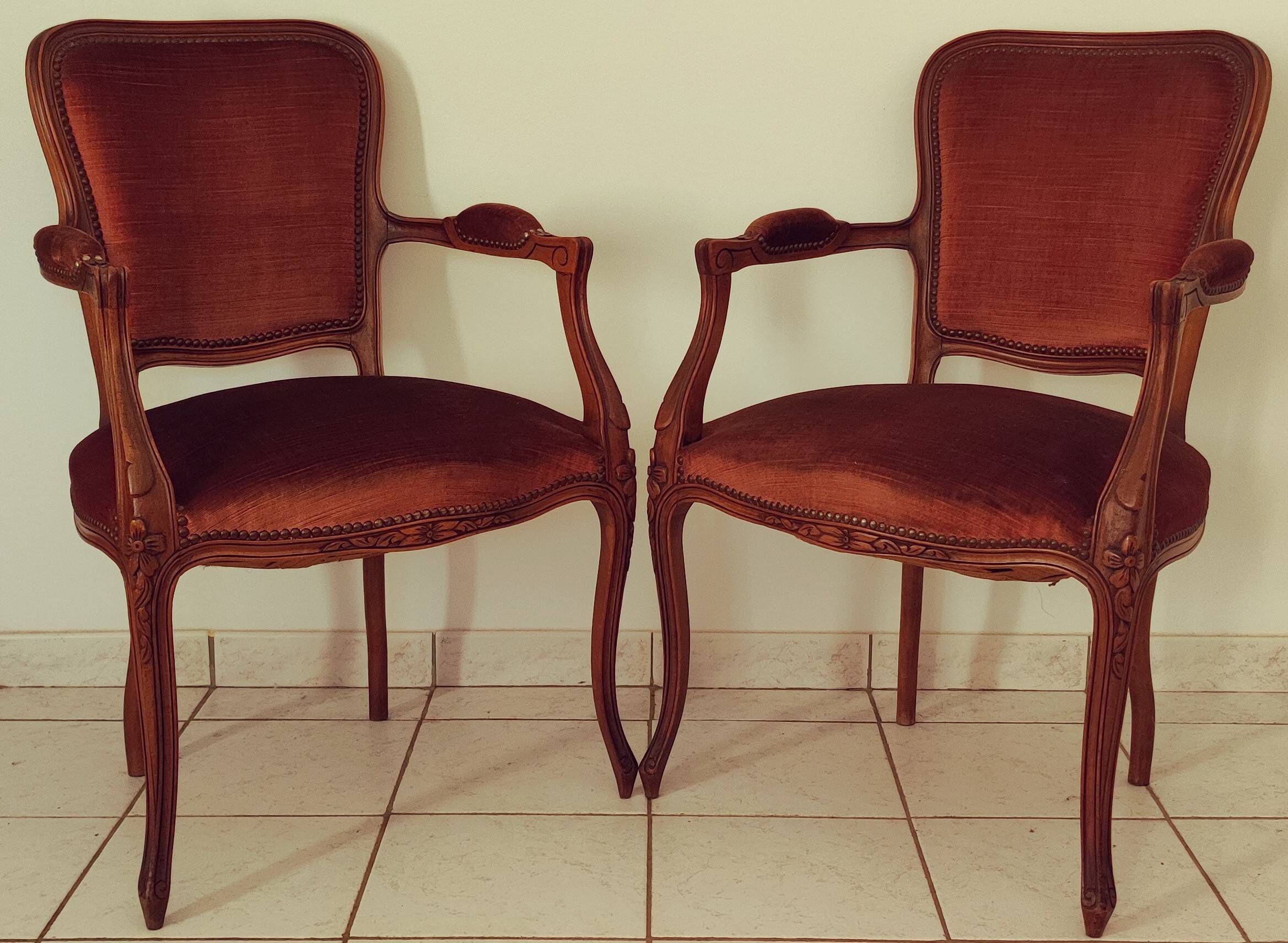Set de 2 fauteuils en velours de style Louis Philippe