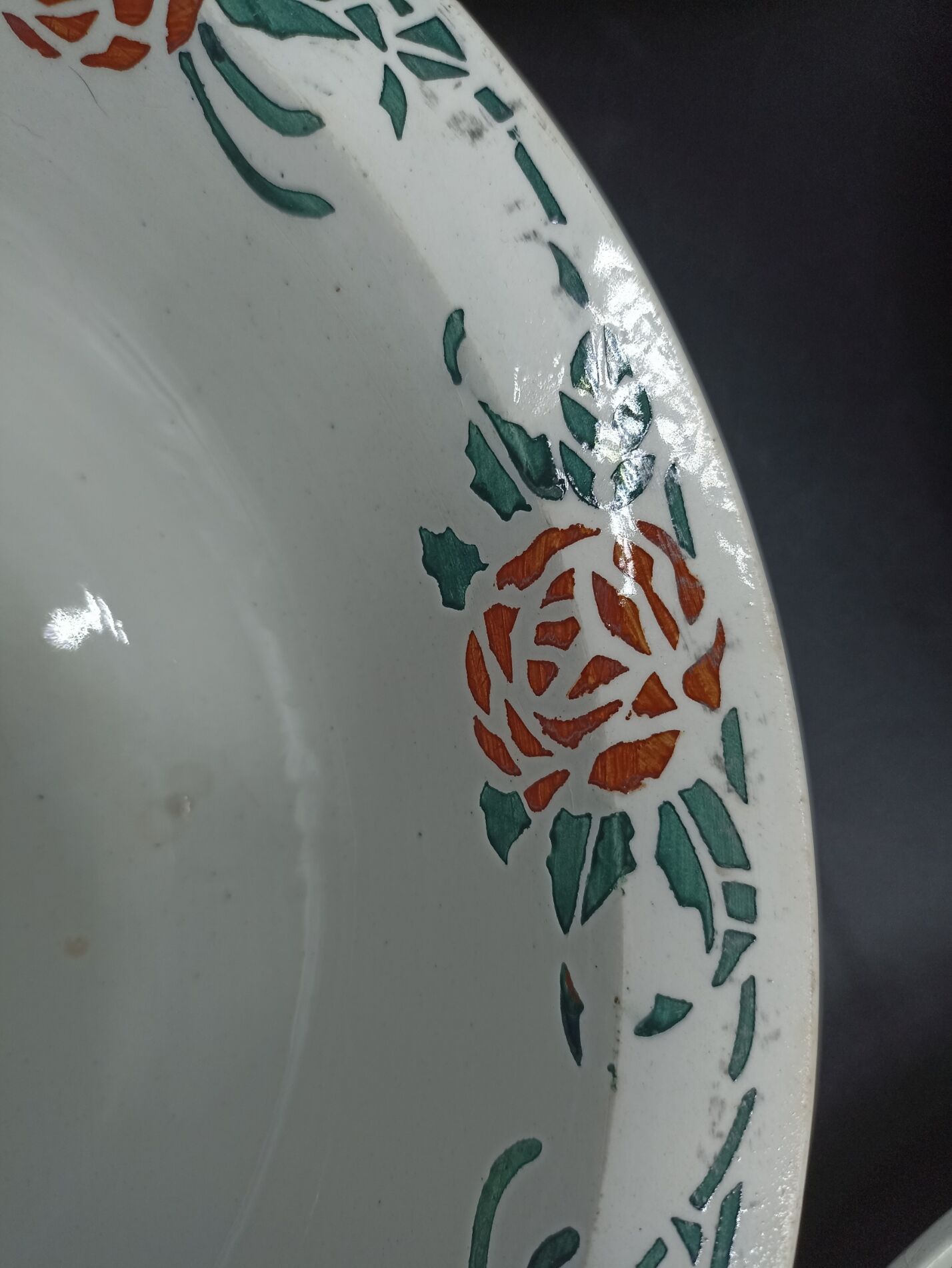 Mismatched set of old plates + dish - Green