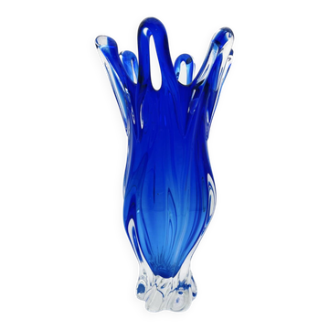 XXL Vase Josef Hospodka Chribska Art Glass Blue 37cm 3.4kg Mid-Century