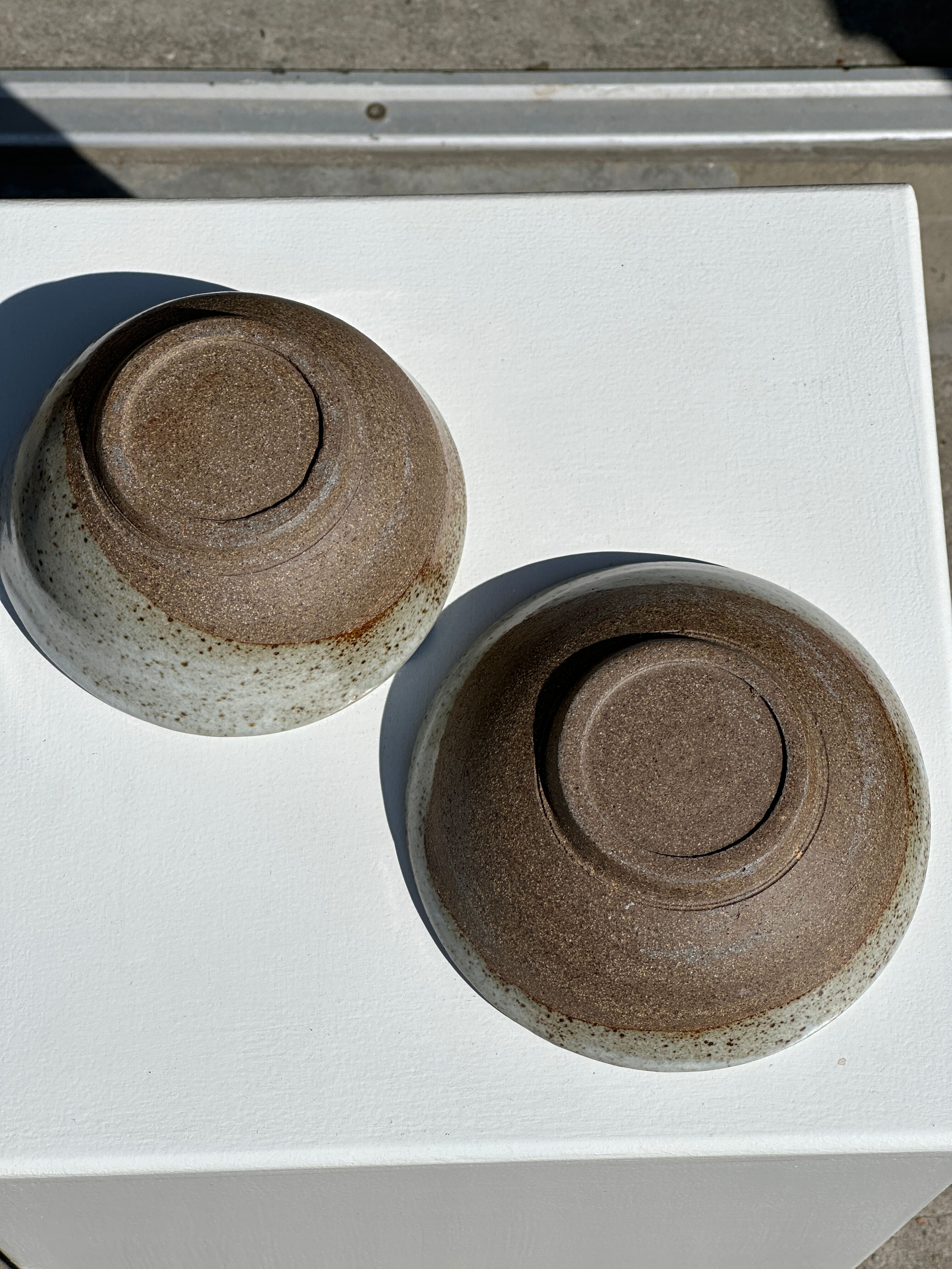 Duo of small brown bowls and speckled glazed ceramic (1top + 1bottom)