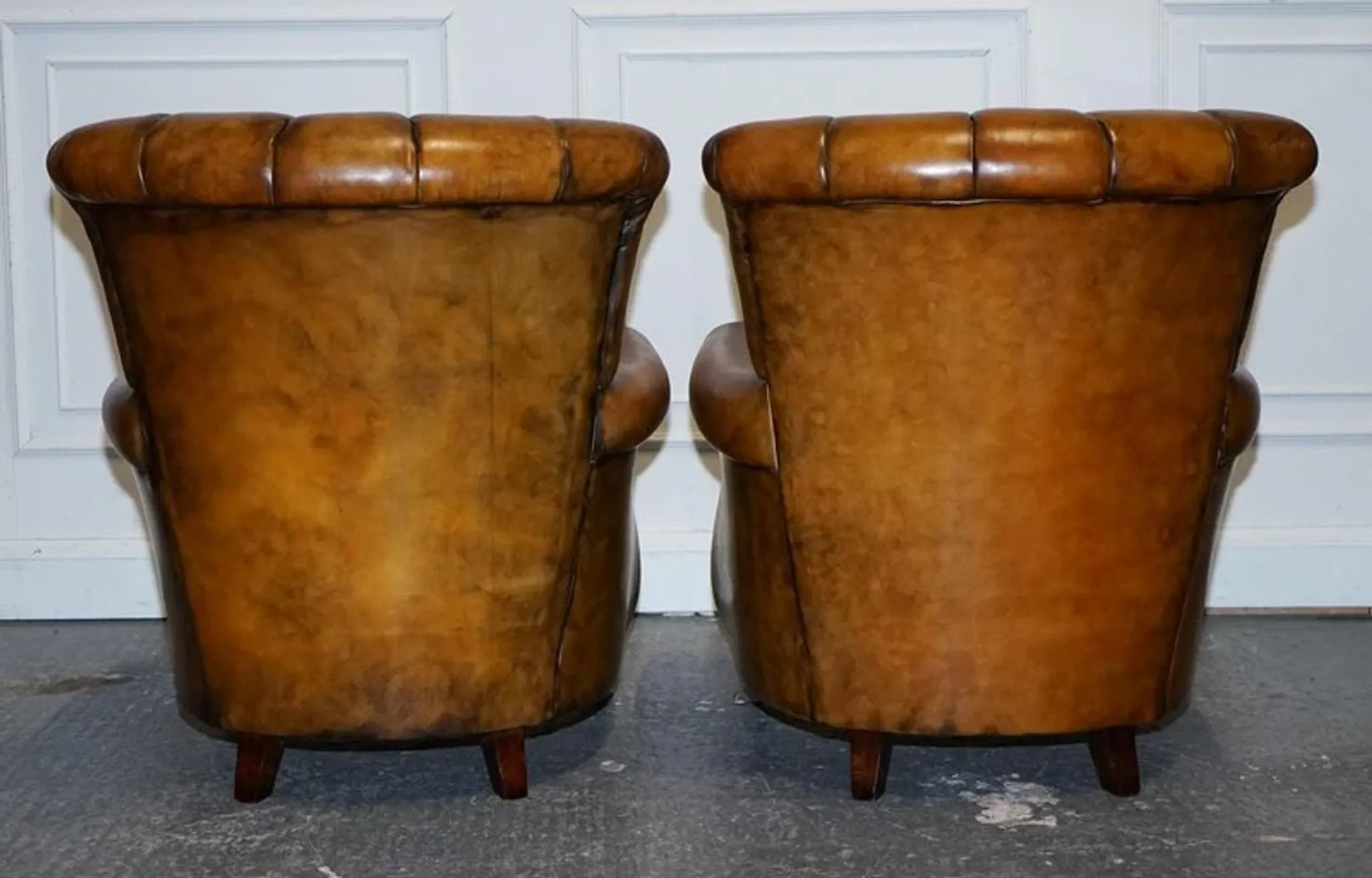 Vintage Art Deco Style Leather Chairs Hand-Dyed, Set of 2