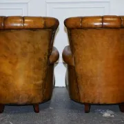 Vintage Art Deco Style Leather Chairs Hand-Dyed, Set of 2