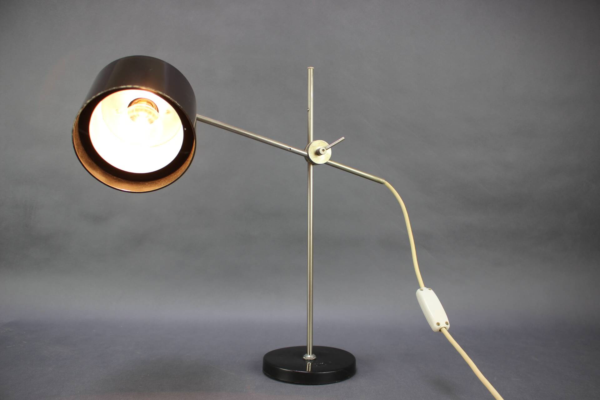 Adjustable Black Bakelite Industrial Table Lamp / Czechoslovakia, 1970s