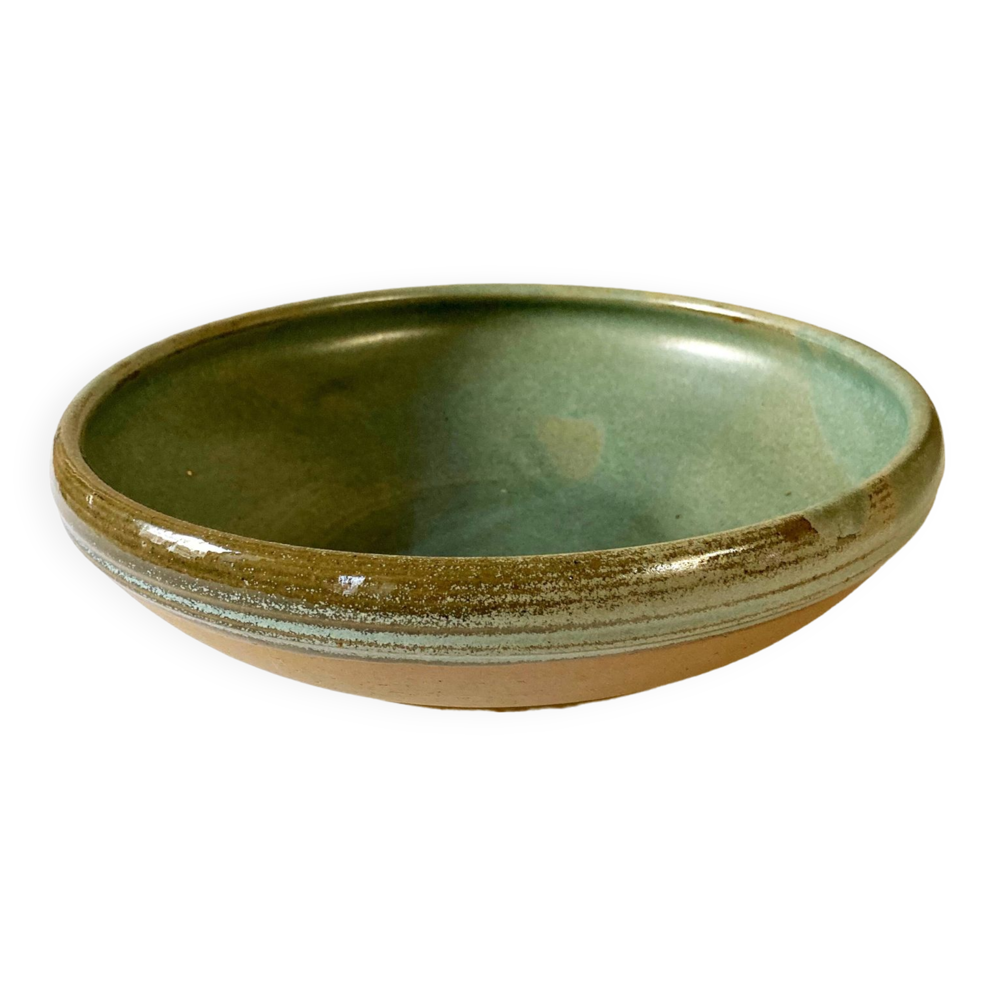 Enamelled stoneware dish / salad bowl signed