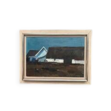 Swedish Oil on Canvas "Bondgård i landskapet" by Bengt Hillgrund, Vintage