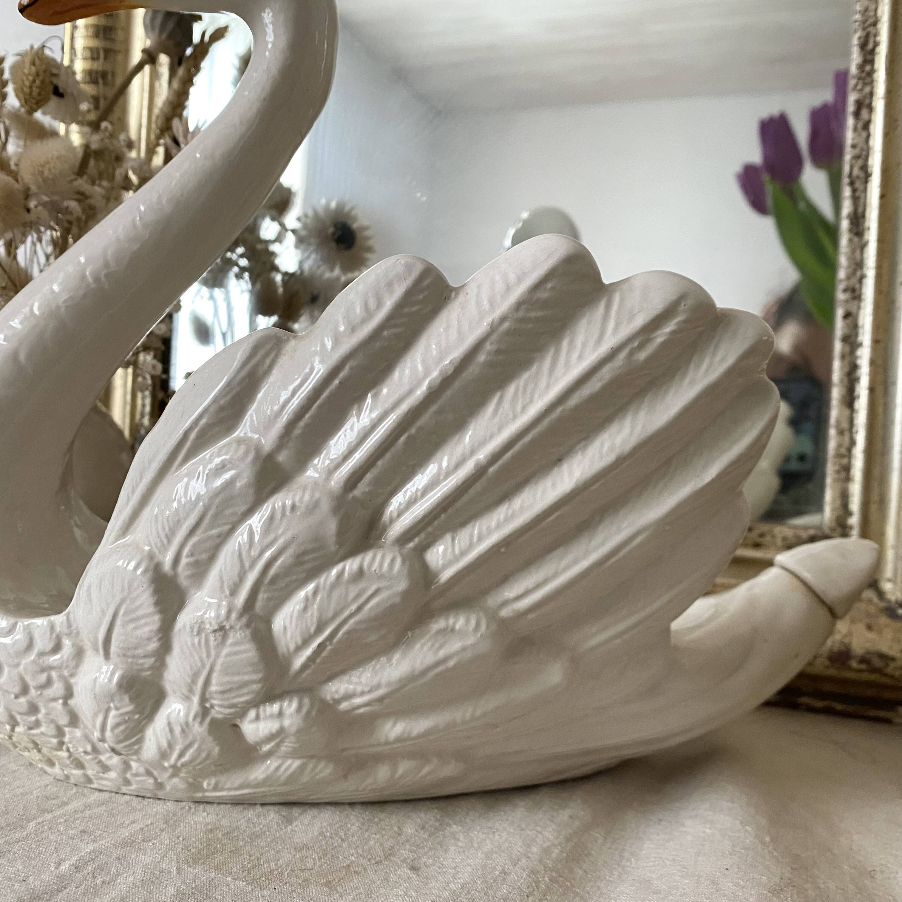 Vintage ceramic grand swan, antique carafe.