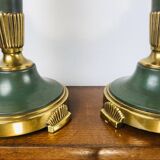 Vintage dutch brass and green table lamps from kullmann, 1970s, set of 2 table lamps. baroque