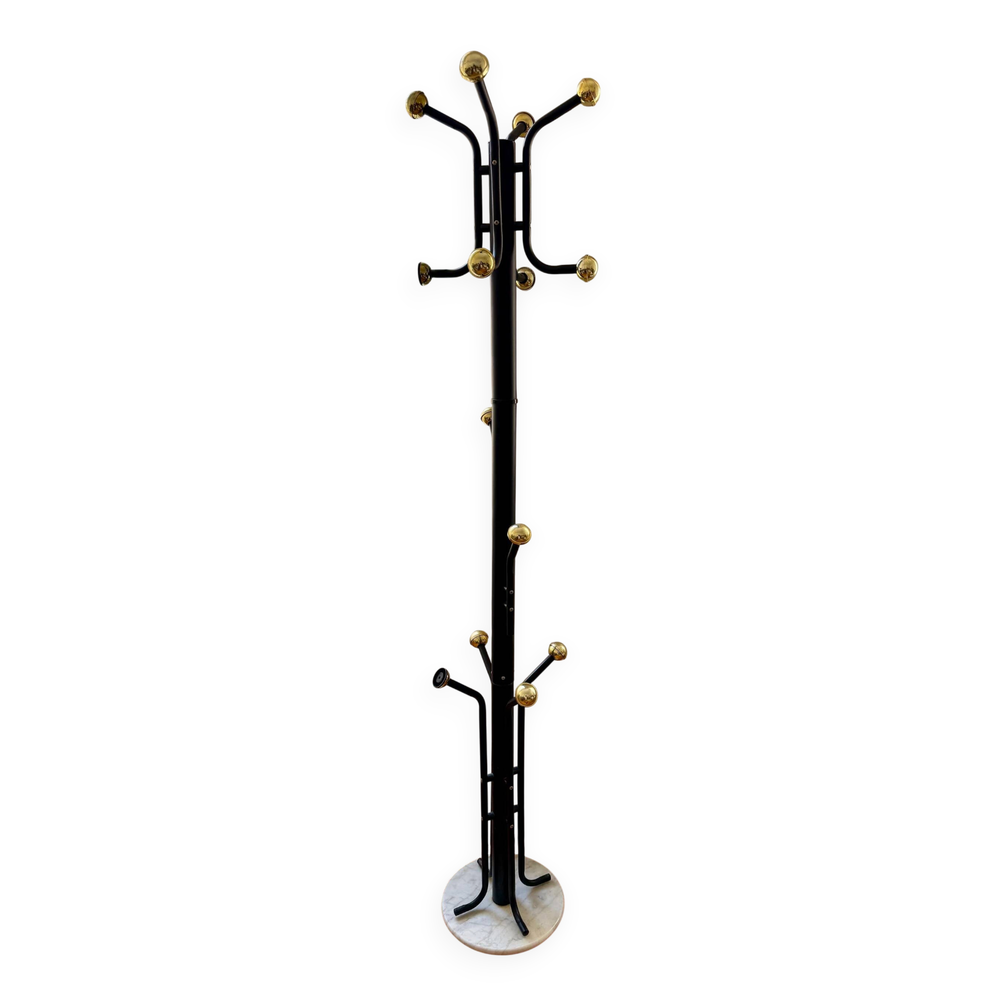 Golden metal coat rack with 14 hooks - 1970s