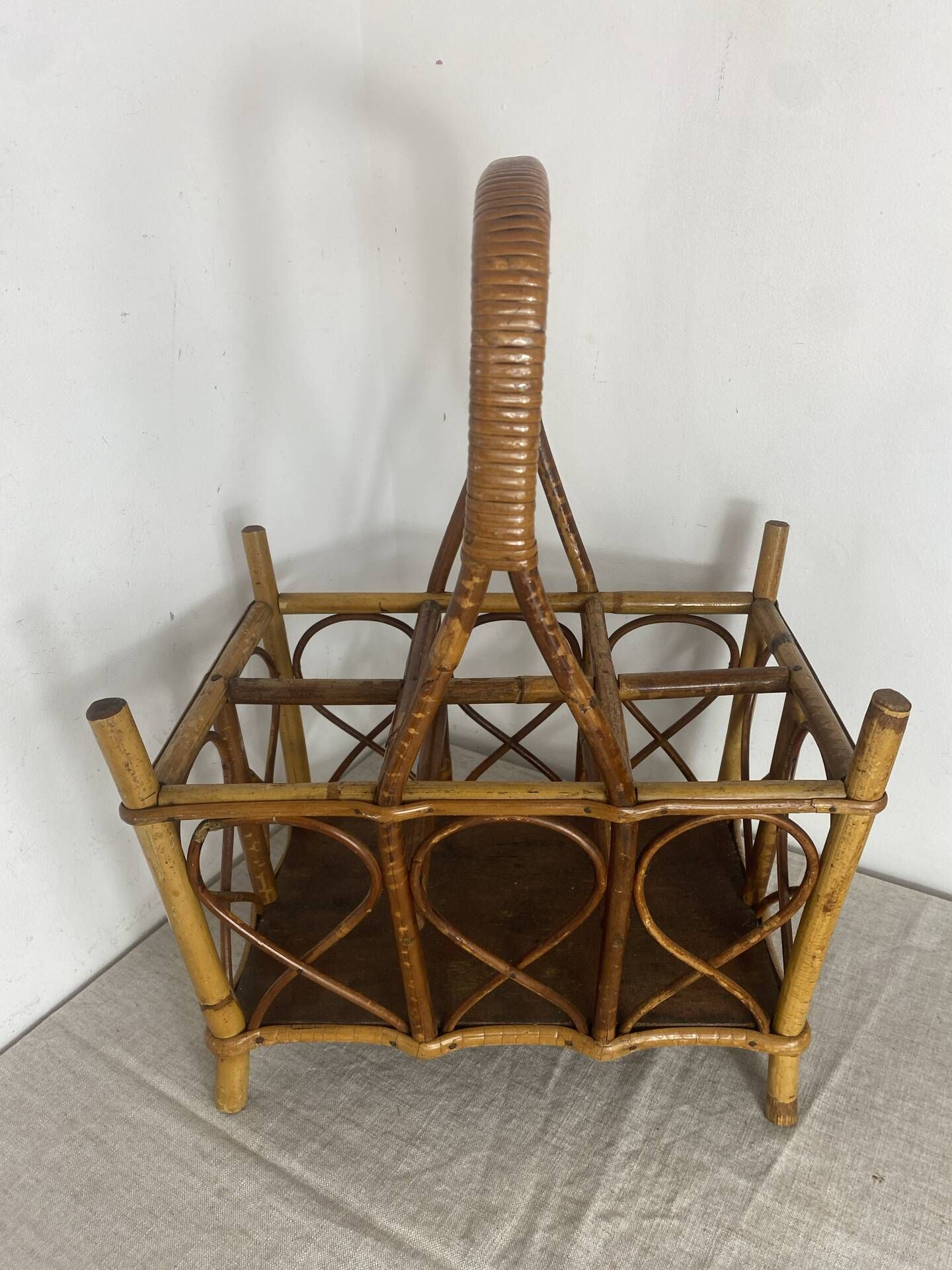 Basket, bottle holder, bamboo and rattan, 1970s
