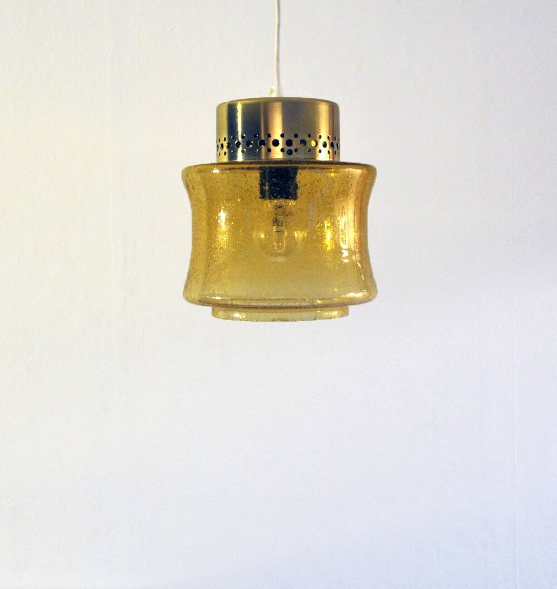 Danish vintage brass and glass pendant