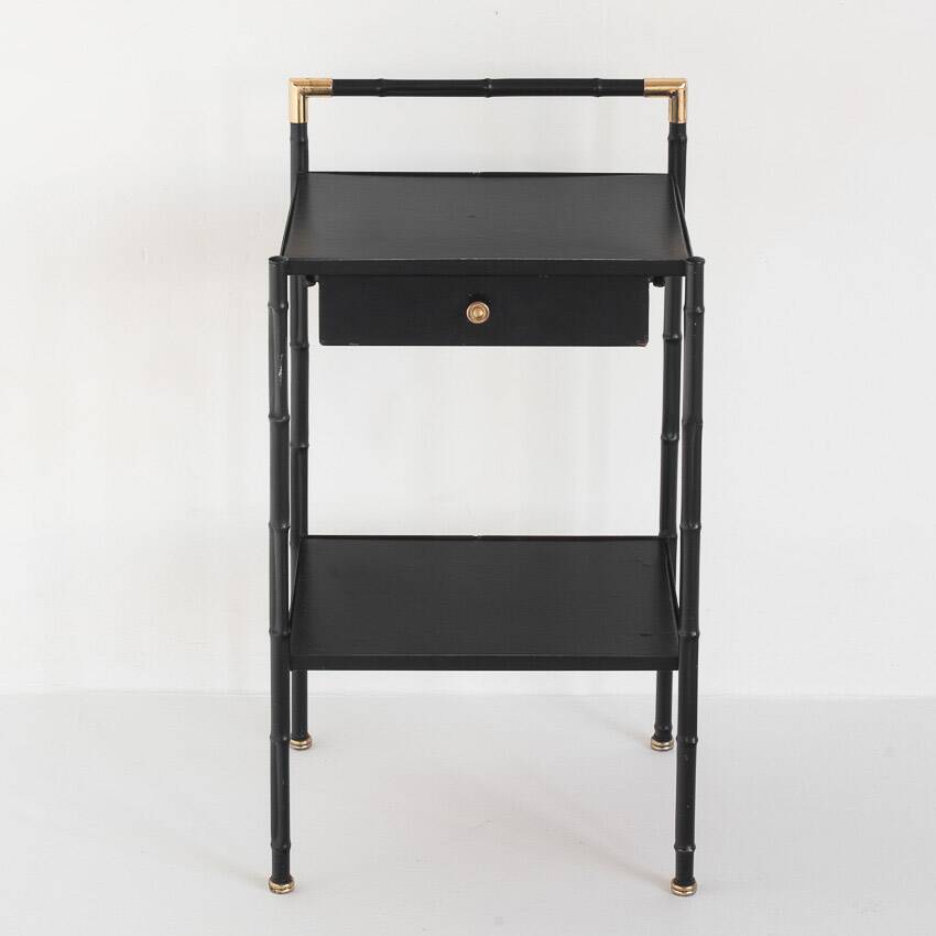 Vintage coffee table in iron (faux bamboo) and black escay. France, 1960s.