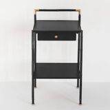 Vintage coffee table in iron (faux bamboo) and black escay. France, 1960s.