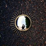 Miroir Soleil Sunburst œil de sorcière en laiton doré mid-century années 60