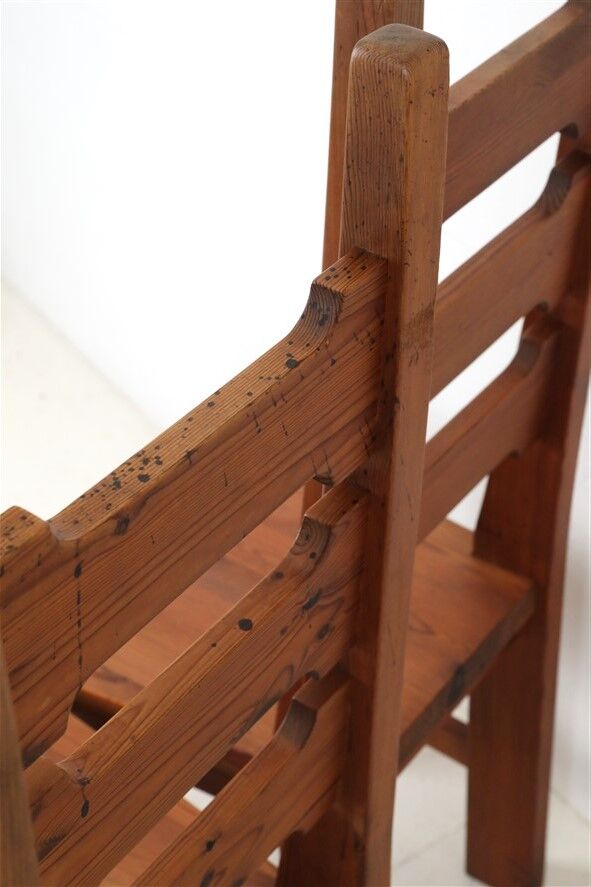 Set of 4 pinewood chairs by Sven Larsson / 1970s / Brutalism / Postmodern design