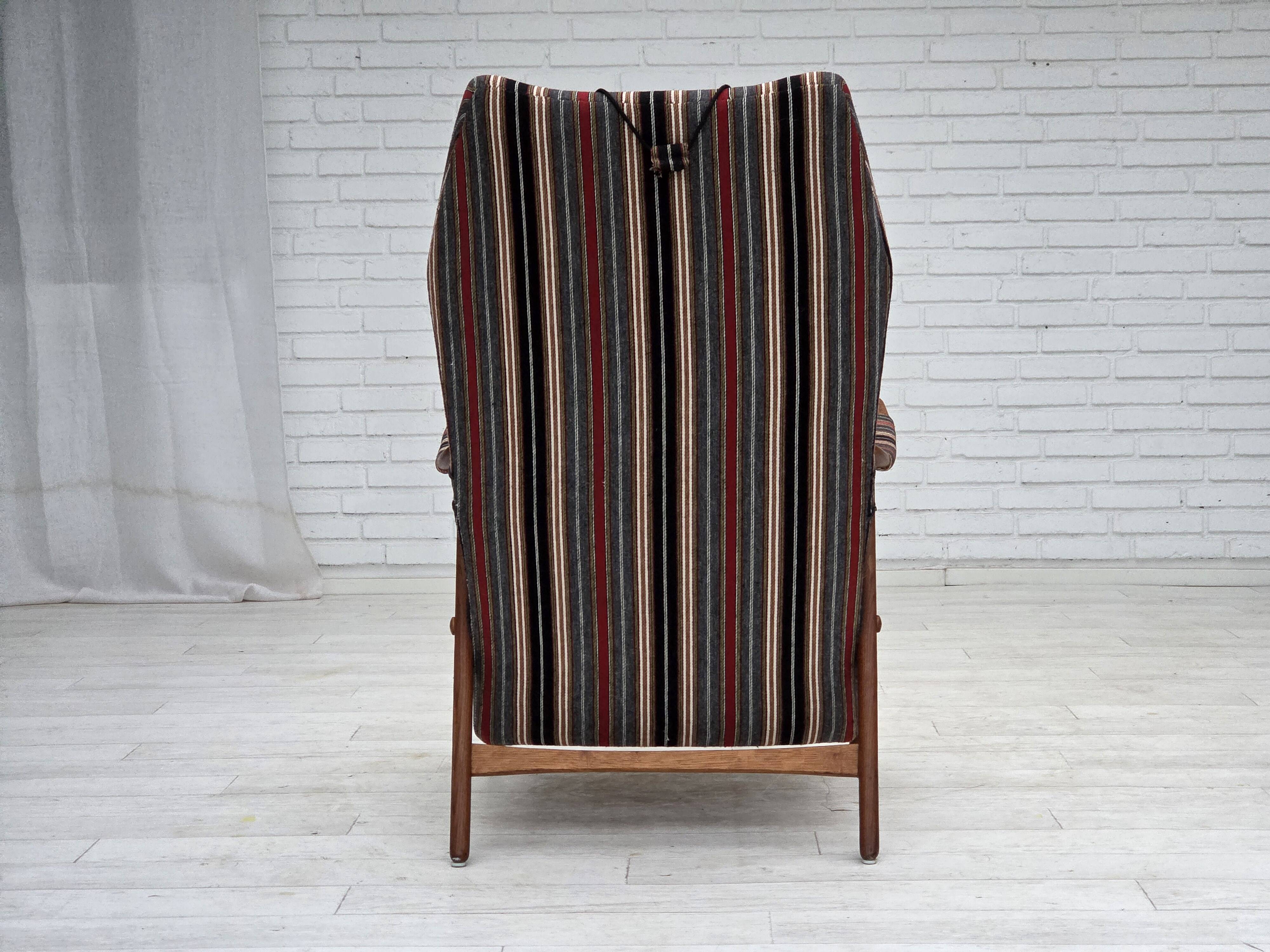 1960s, Swedish armchair, furniture wool fabric, oak wood, teak wood.