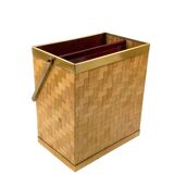 Hollywood regency brass and woven bamboo magazine rack, Metal Linea Nova Italy 1970