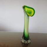 Vase soliflore arum en verre de Murano jaune et vert années 60 70