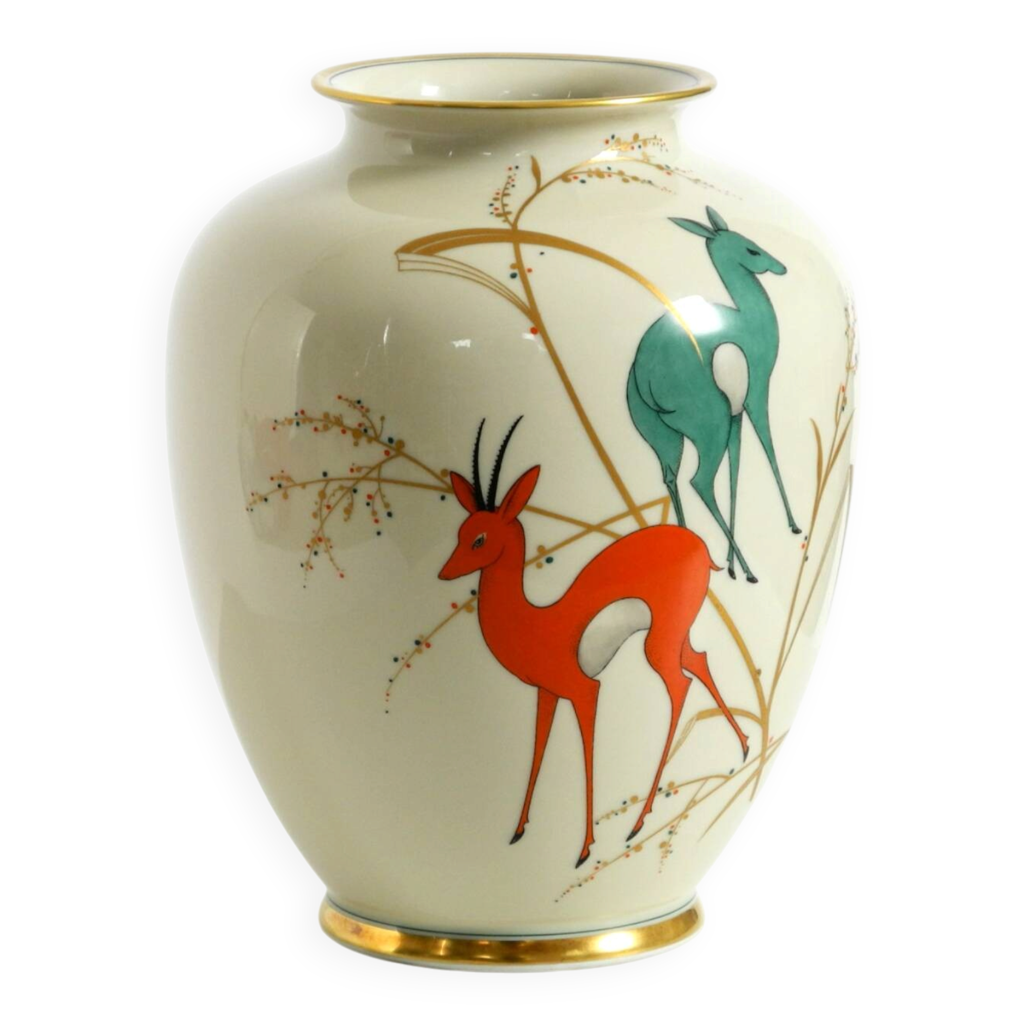 40s porcelain vase with handpainted wildlife motifs from PMR Bavaria Jaeger
