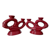 Set of 2 elegant Art Deco ceramic double candle holders