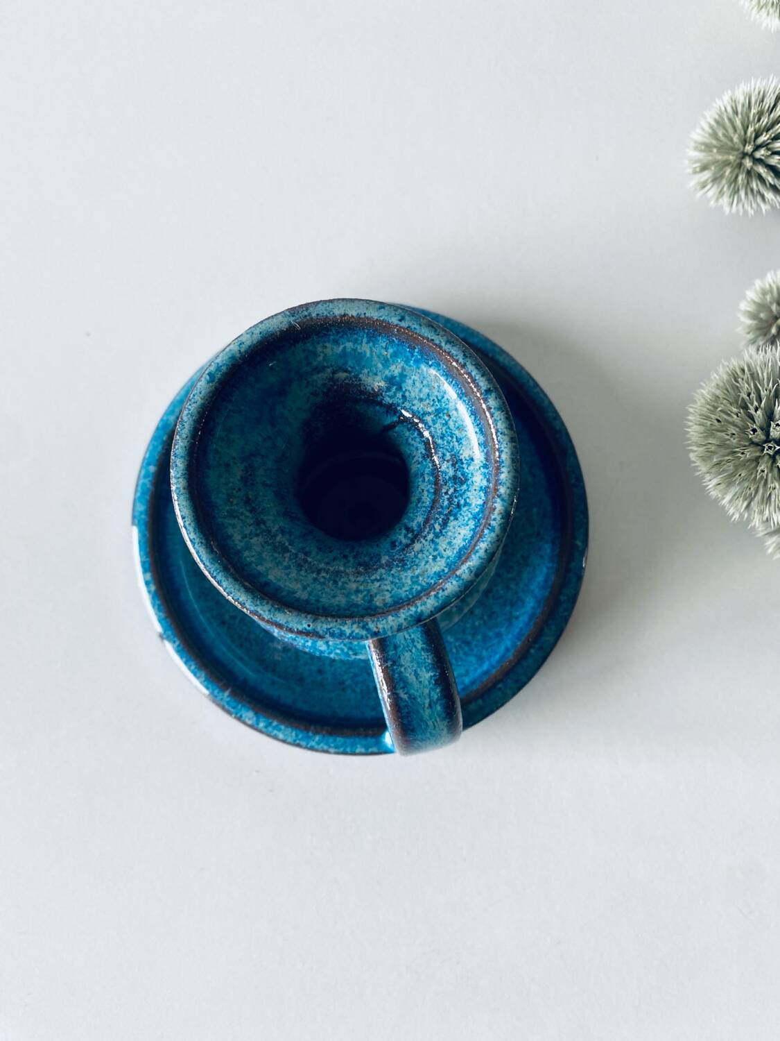 Candle holder in enamelled and signed stoneware