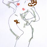 Drawing sketch, three characters in a frame