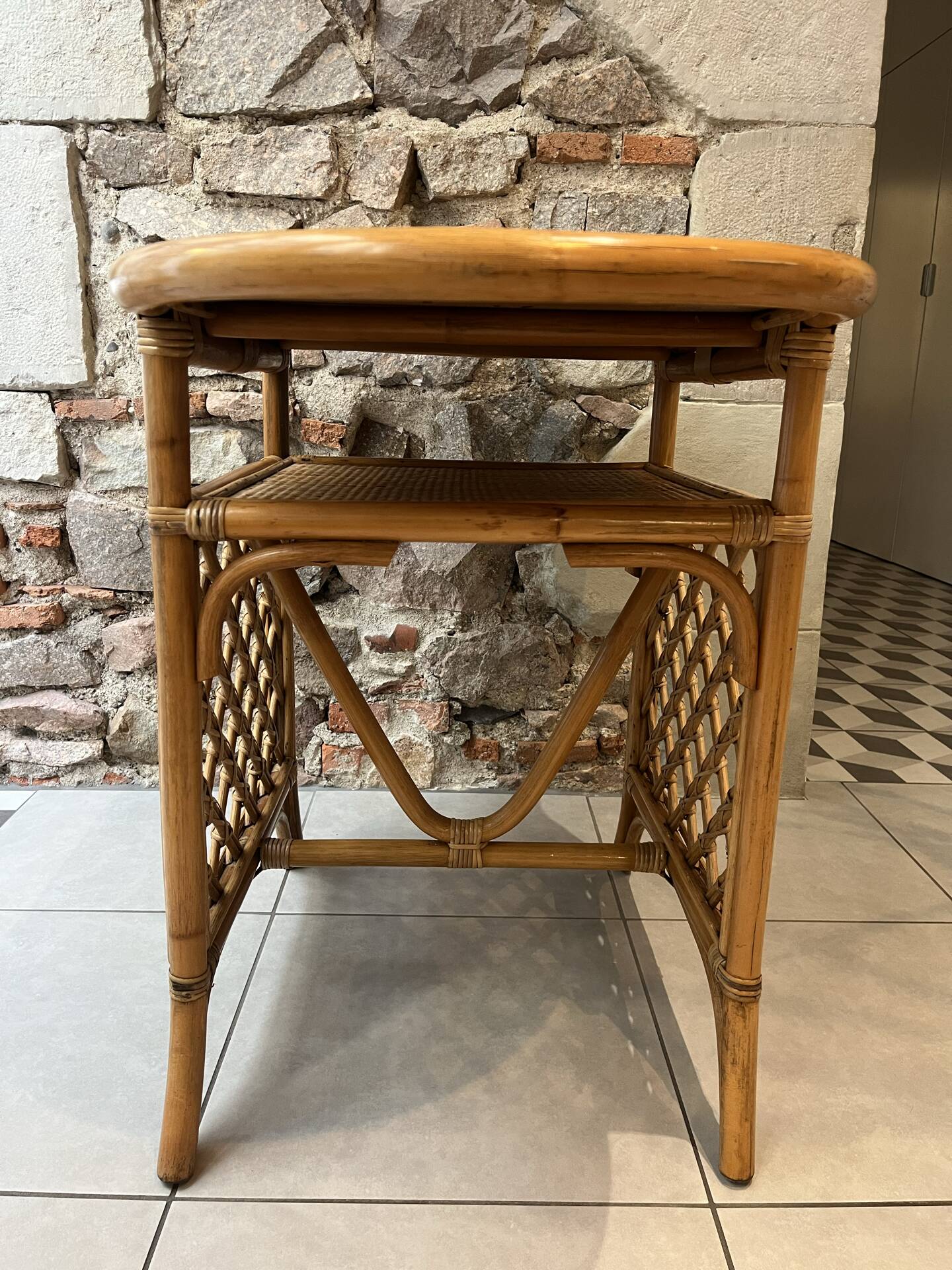 Table d'appoint, desserte en rotin, 2 niveaux