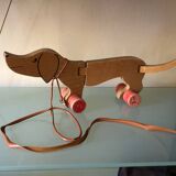 Wooden pull-along dog toy