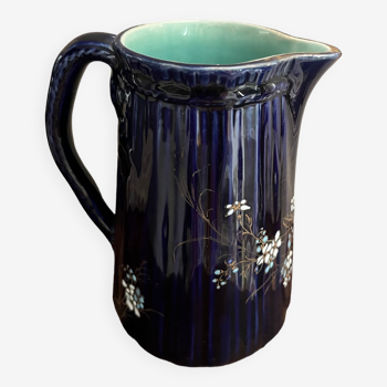 Blue earthenware pitcher