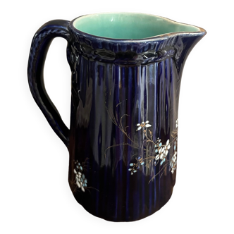 Blue earthenware pitcher